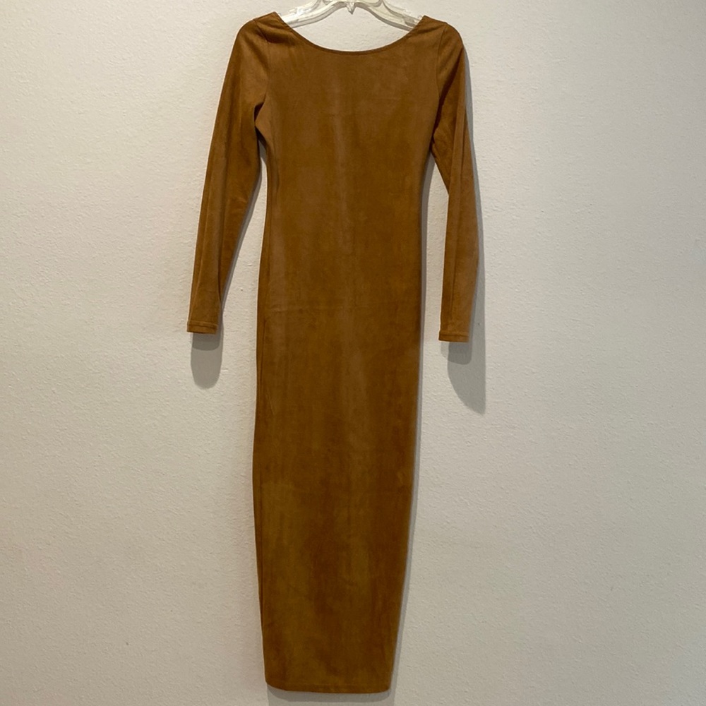 Brown Suede Long Sleeve Dress